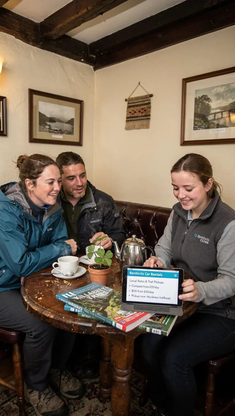 A map highlighting popular tourist destinations in Ireland with suggested rental car routes.